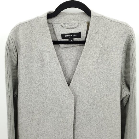 Kenneth Cole Wool-Blend Peacoat/Car Coat With Rib Knit Sleeves L Gray - Picture 5 of 15